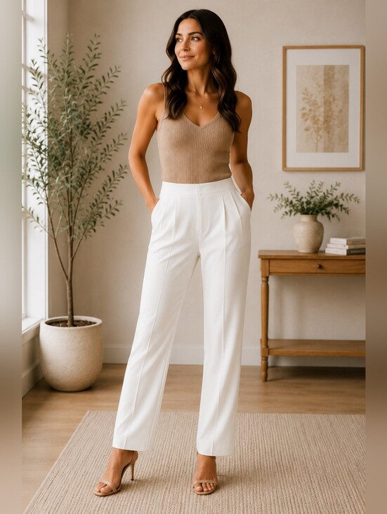 Lulus Pants - Lulus White High Waist Straight Leg Trousers Size L
